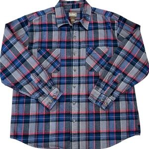 Schmidt Workwear Flannel Shirt XL Plaid Blue Gray Red Button Front Cotton